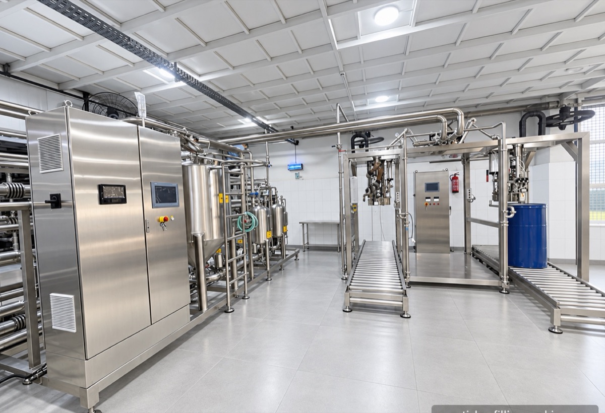 Twin-head aseptic bag filling installation with drum roller conveyors
