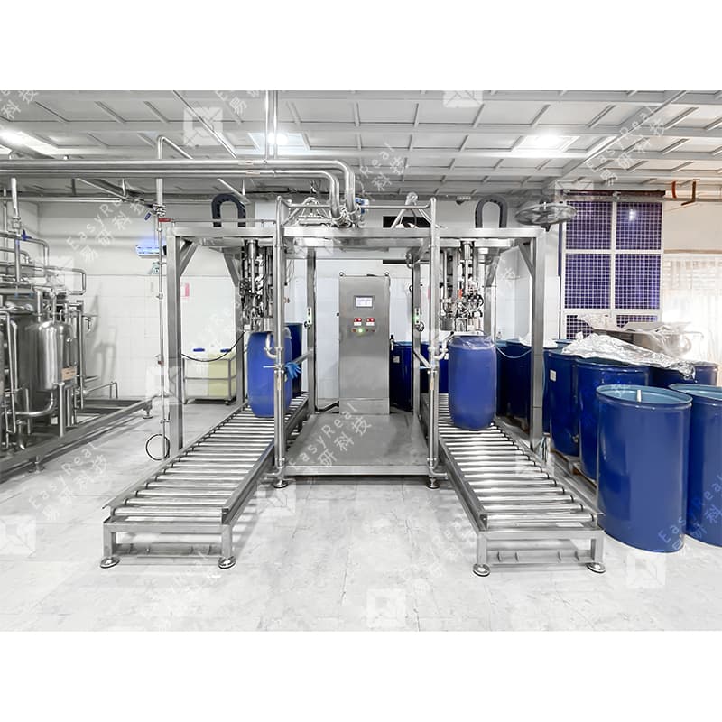 Bulk aseptic bag filling installation with container handling